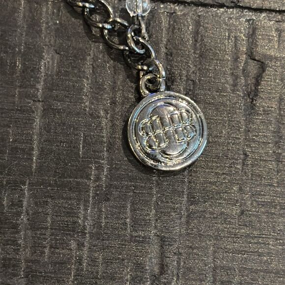 Marked Signed Dark Gray Large Round Clear Circle Crystal Look Necklace - Picture 3 of 6